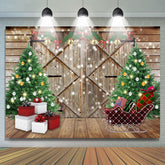Lofaris Christmas Tree Wooden Door Gift Photography Backdrop